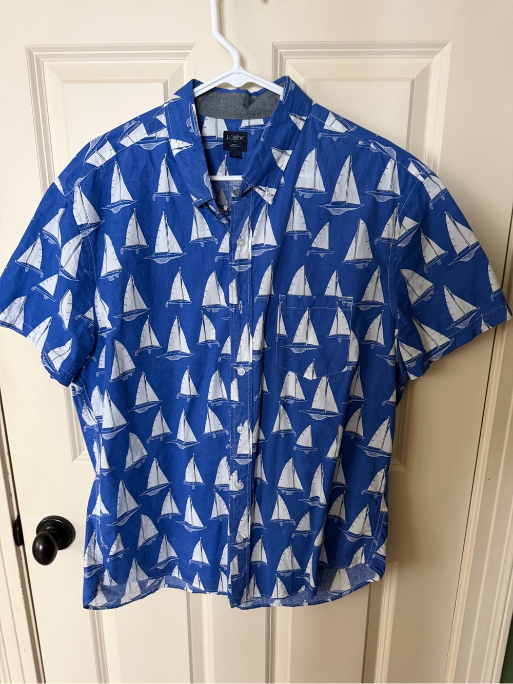 J. Crew Blue Short-Sleeve Sailboat Print Button-Down Shirt